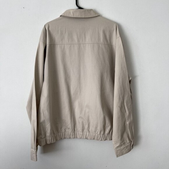Chaps XL Beige Zip Up Bomber Field Utility Jacket Collar Embroidered Crest Logo - Picture 2 of 8